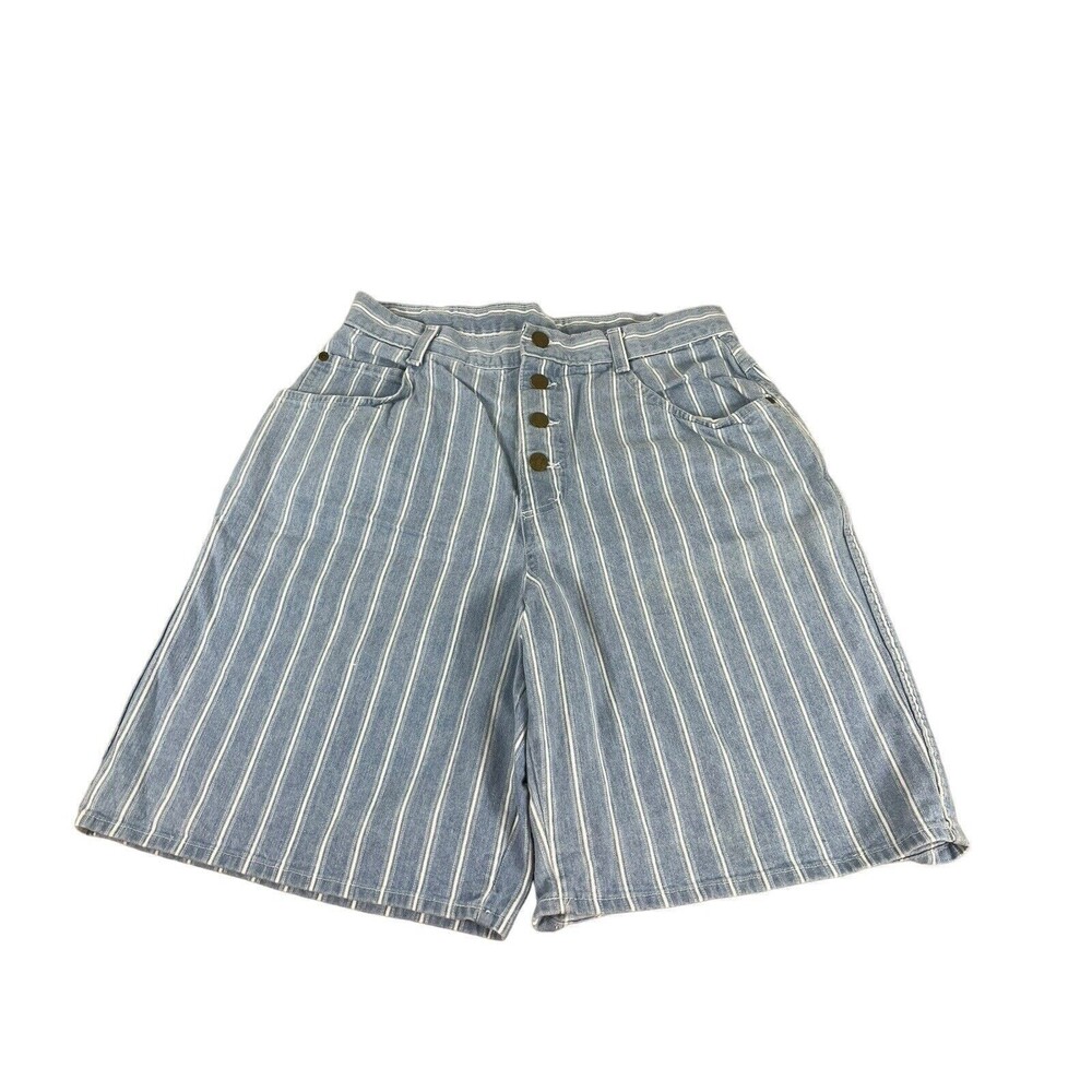 VTG Stuffed Shirt 90s Mom High Waist Striped 4 Button Denim Shorts 13/14